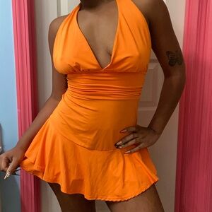 Neon Orange Halter Dress 🧡✨